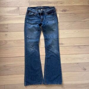 Y2k Hollister Low Rise Bootcut Distressed Jeans Womens Sz 28 Medium Wash indie